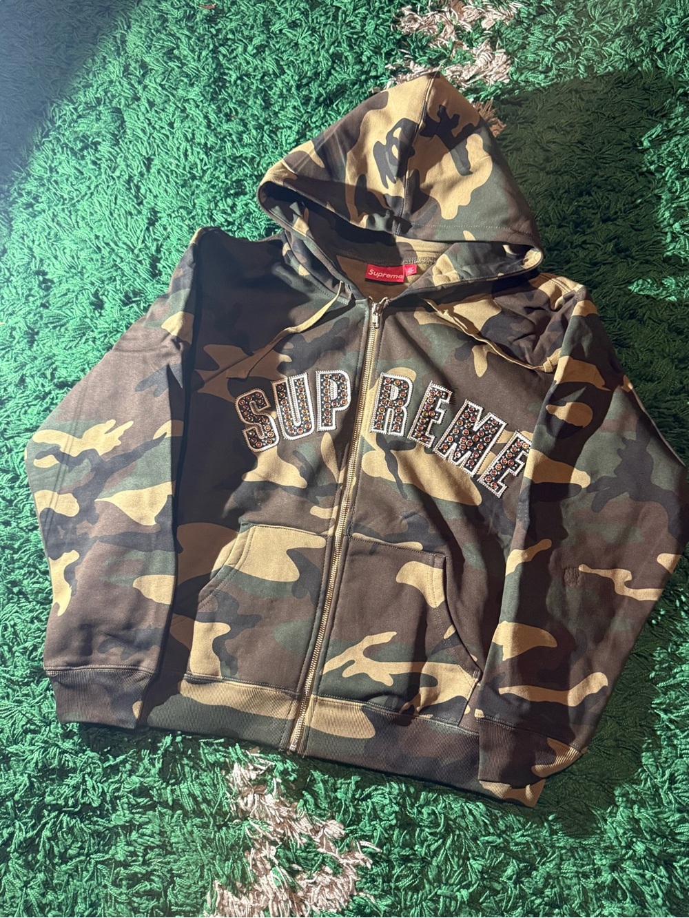 Supreme Mens Camo Zip Hoodie - Green, Brown